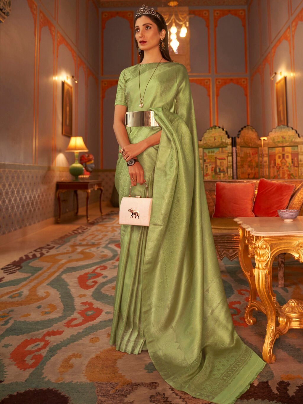 Timeless Olive Designer Zari Woven Exclusive Saree