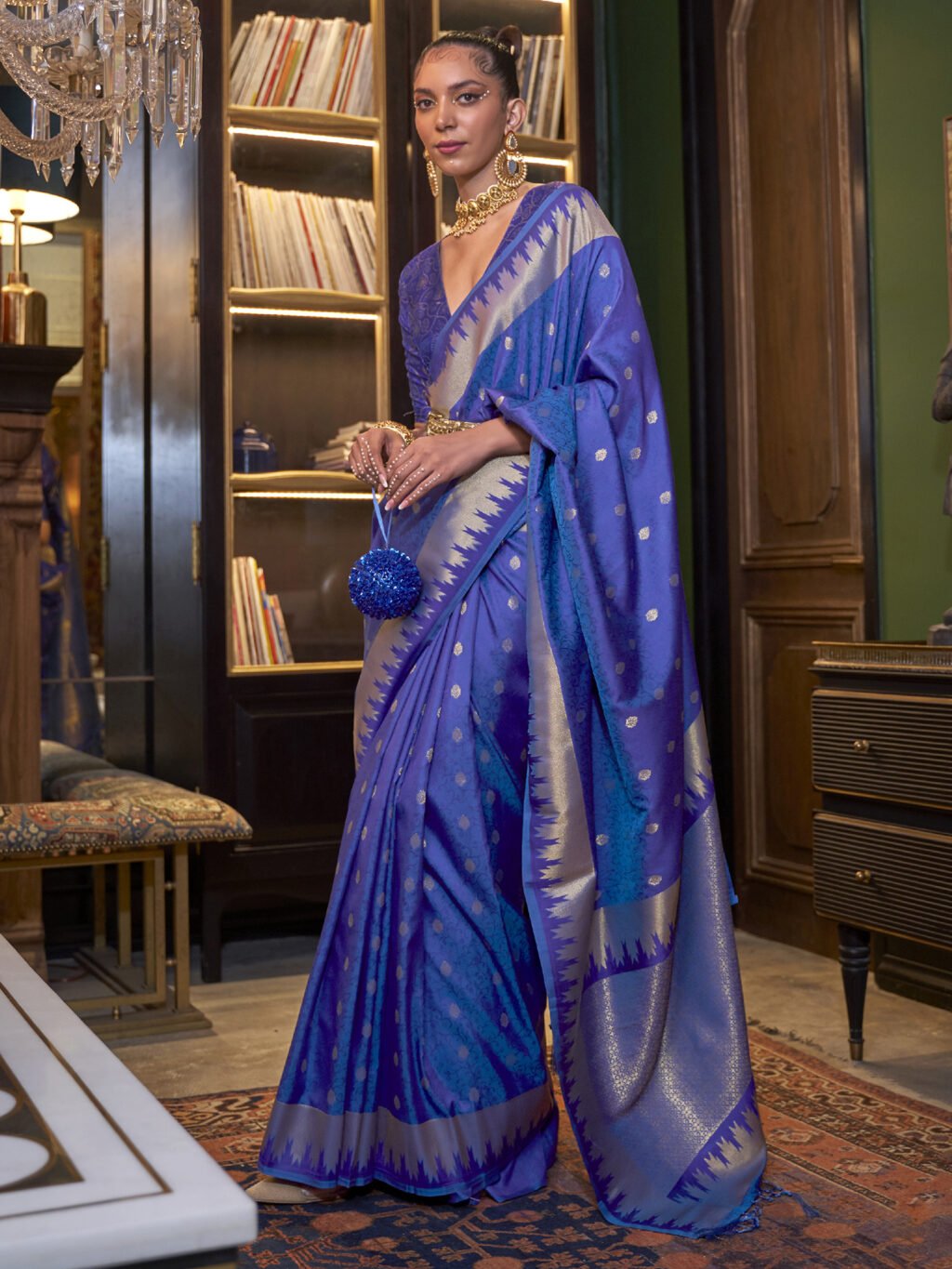 Regal Navy Blue Designer Zari Woven Exclusive Saree