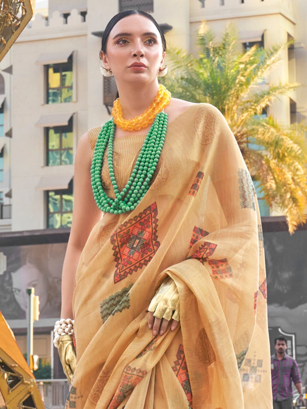 Heritage Beige Designer Tissue Saree - Image 3