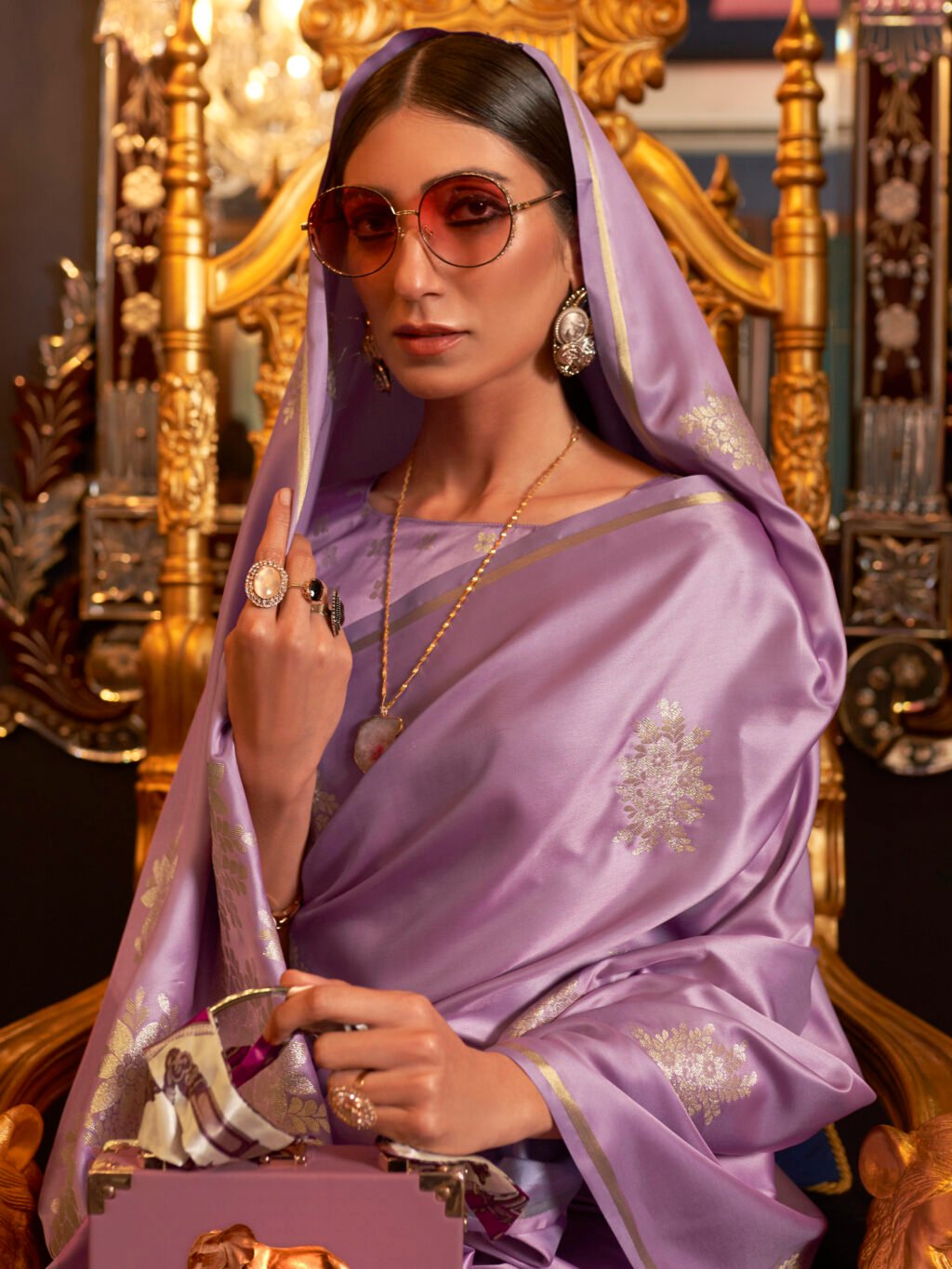 Heritage Lavendar Designer Zari Woven Saree - Image 2