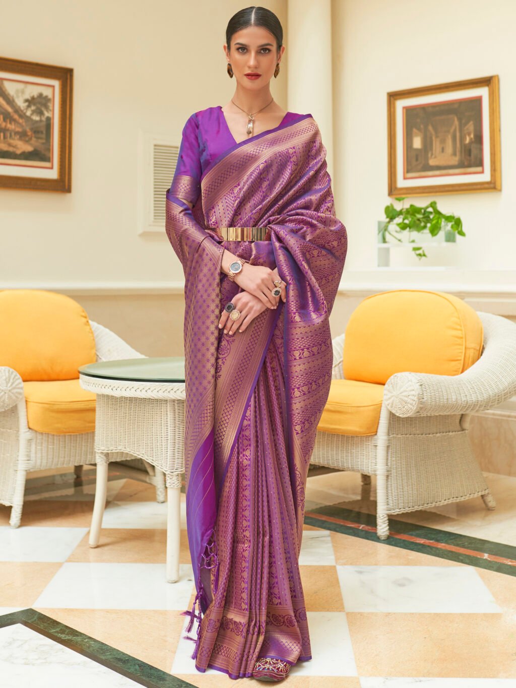 Elegant Purple Designer Zari Woven Saree