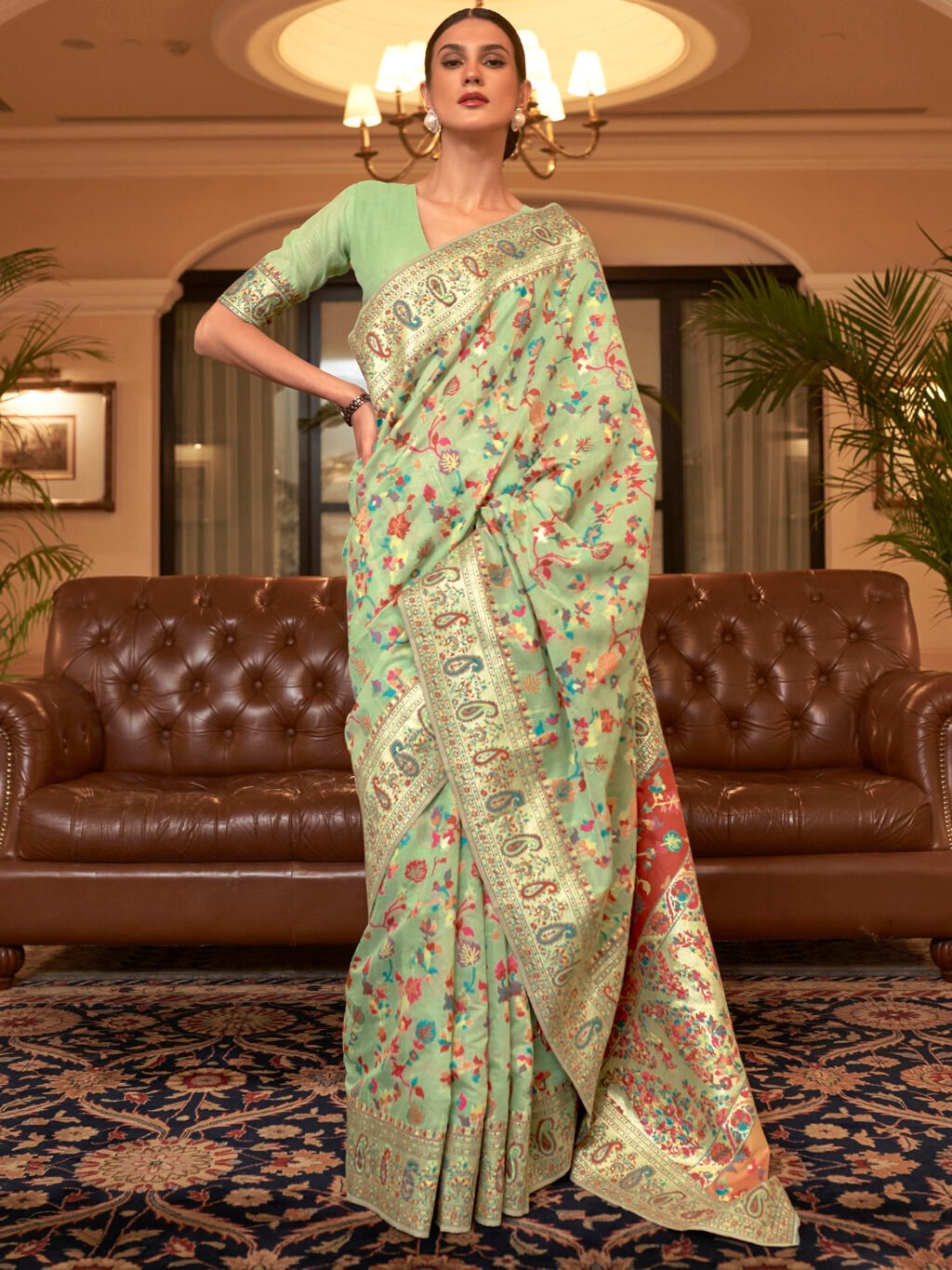 Radiant Green Designer Zari Woven Saree