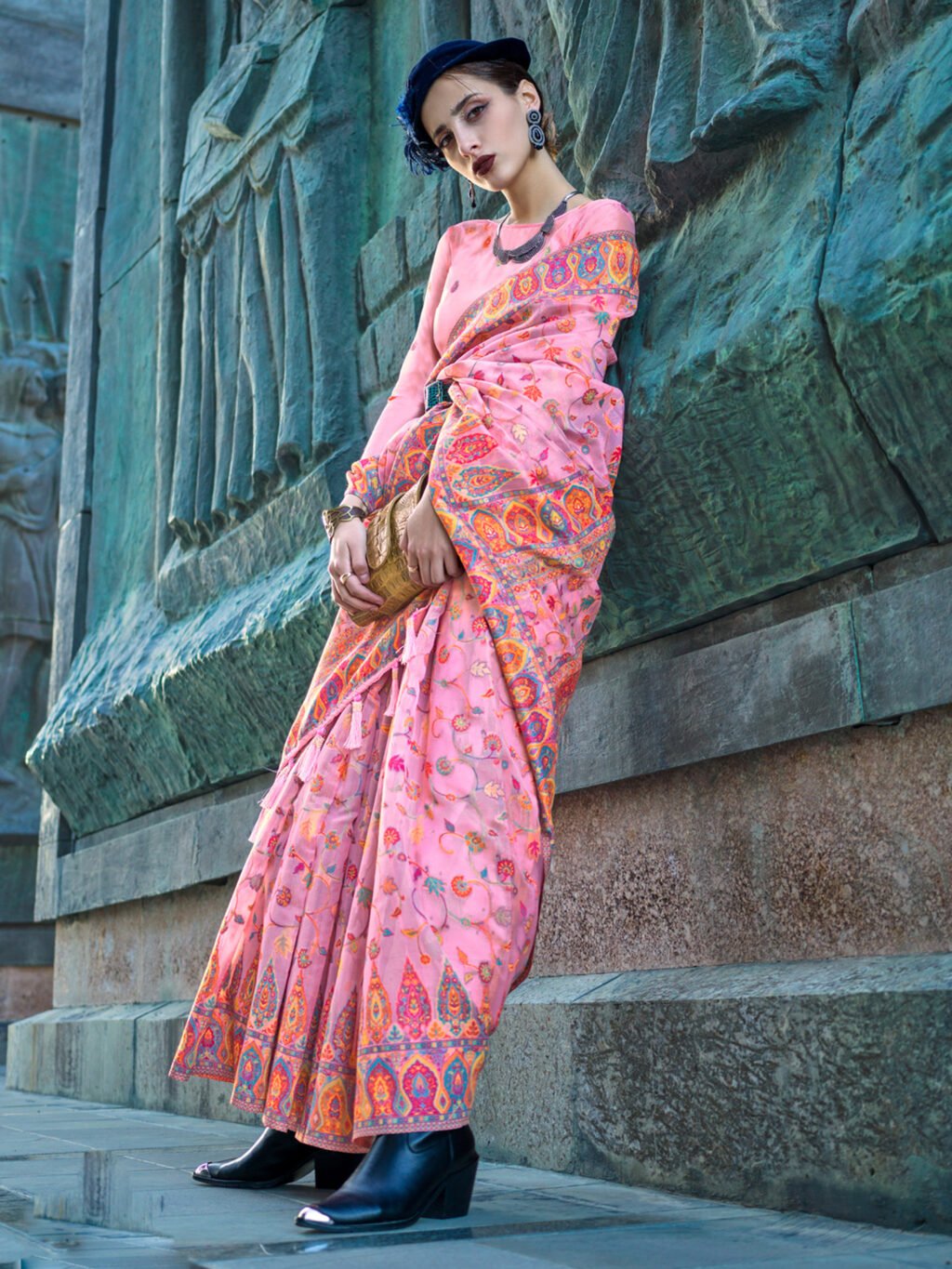 Opulent Pink Organza Zari Woven Saree - Image 2