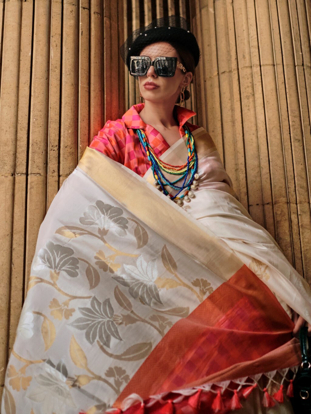 Graceful Off White Designer Zari Woven Exclusive Saree - Image 2