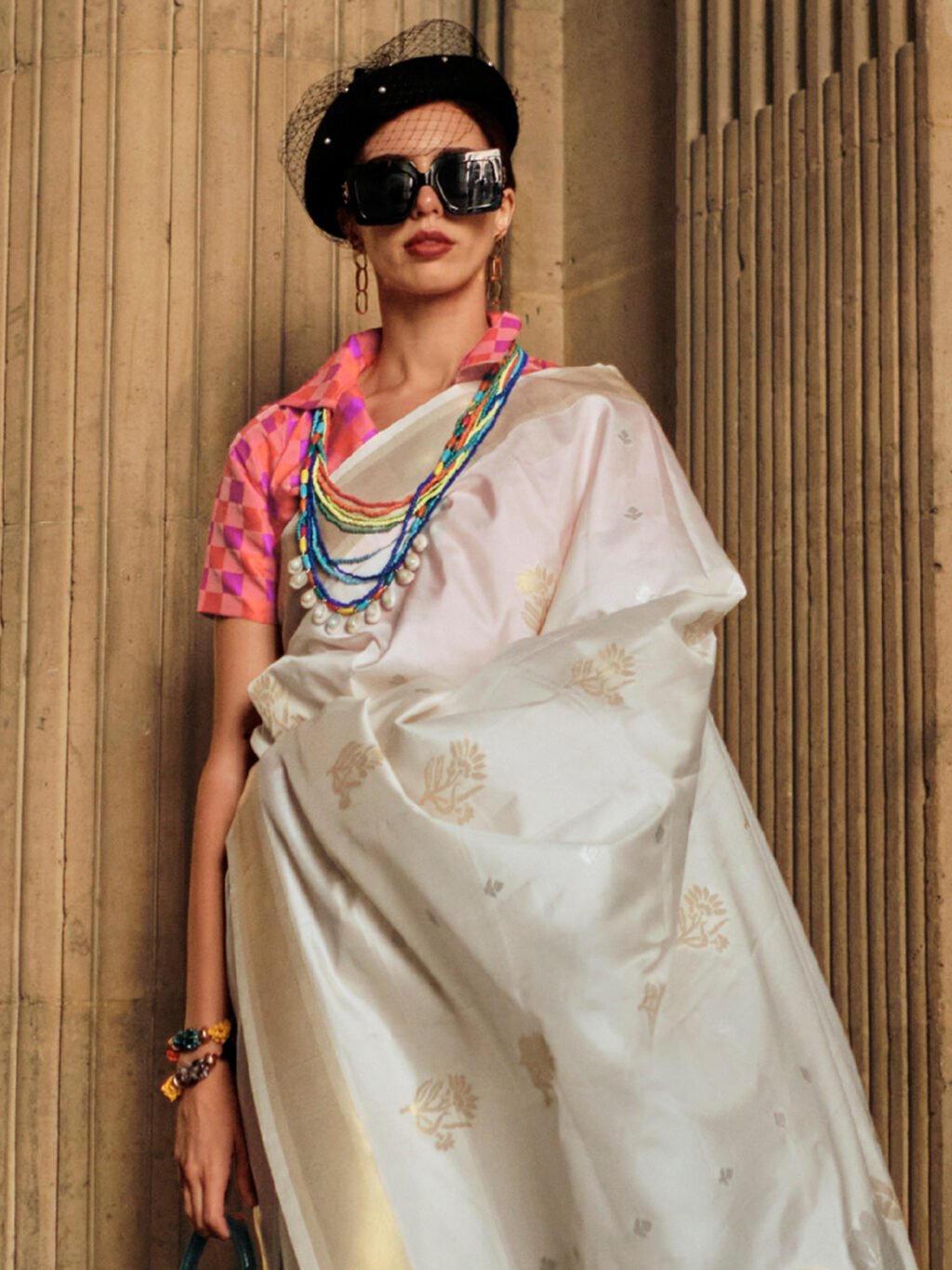 Graceful Off White Designer Zari Woven Exclusive Saree - Image 3