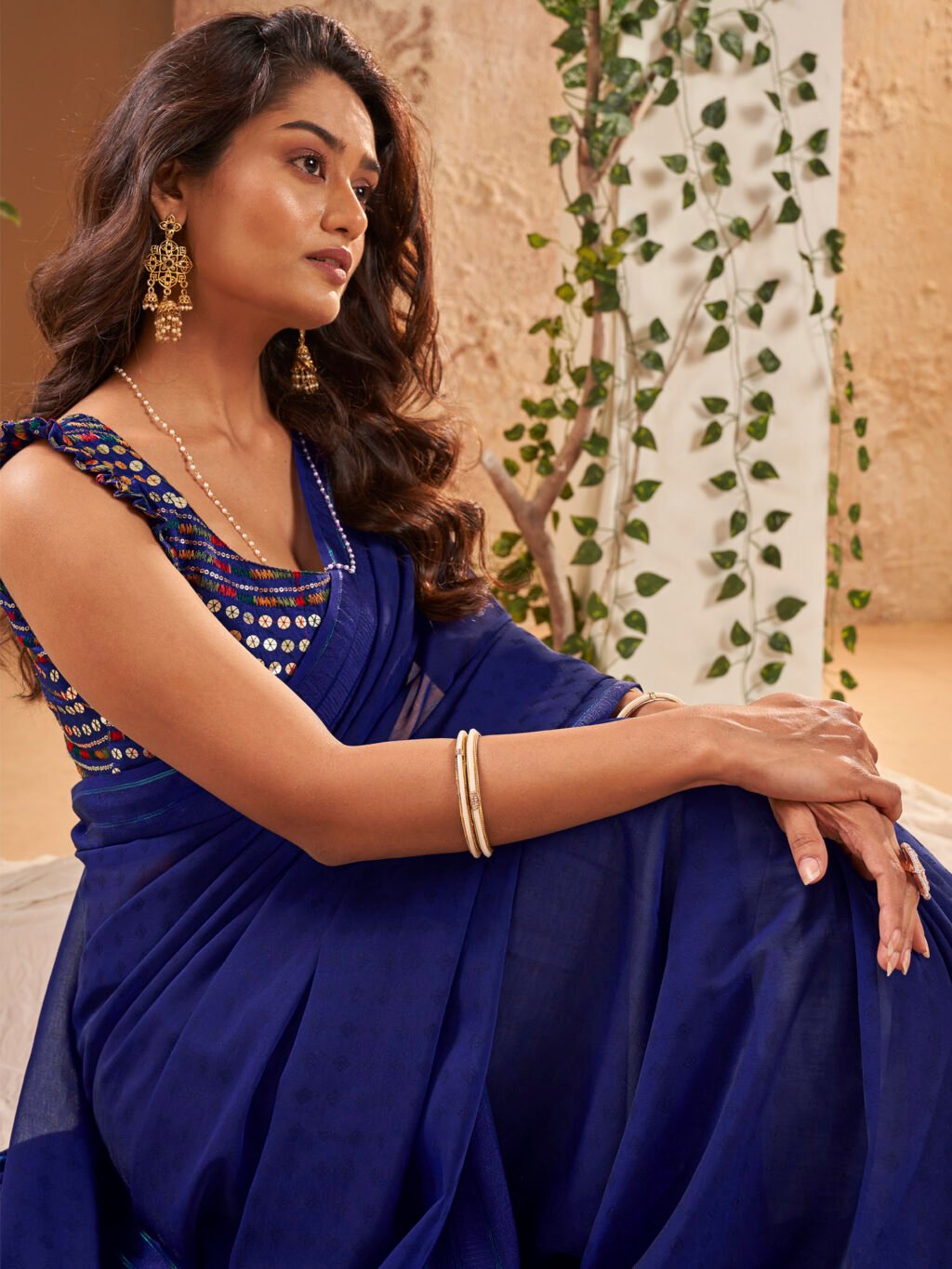 Indriya Blue Georgette Print Saree - Image 3