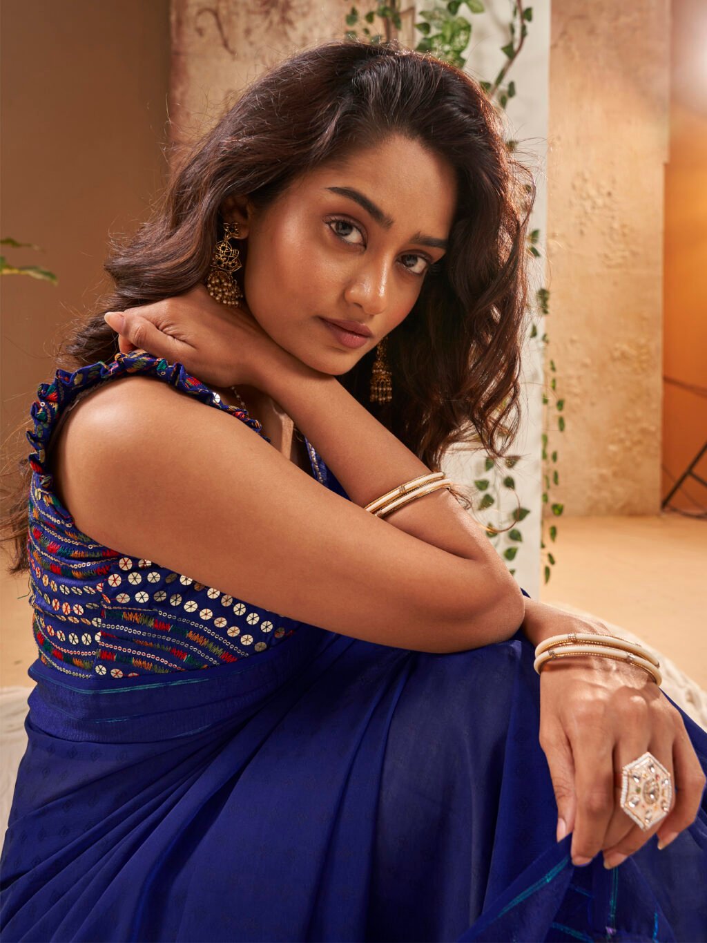 Indriya Blue Georgette Print Saree - Image 4