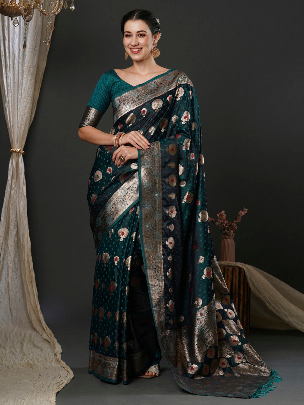 Timeless Teal Blue Banarasi Silk Saree