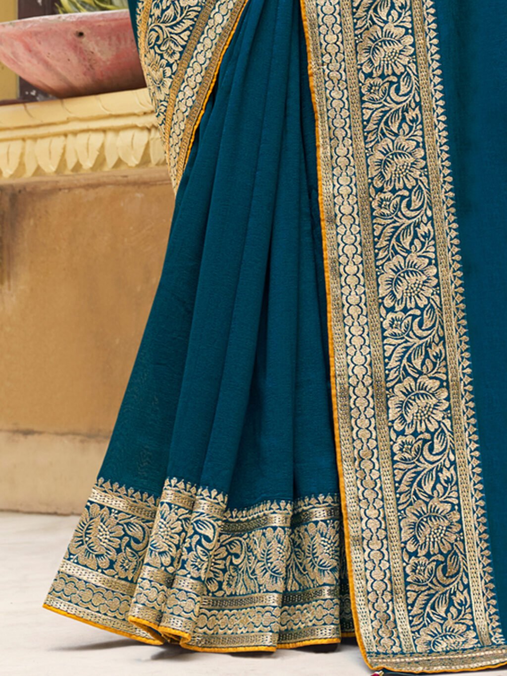 Graceful Teal Blue Designer Georgette Saree - Image 4