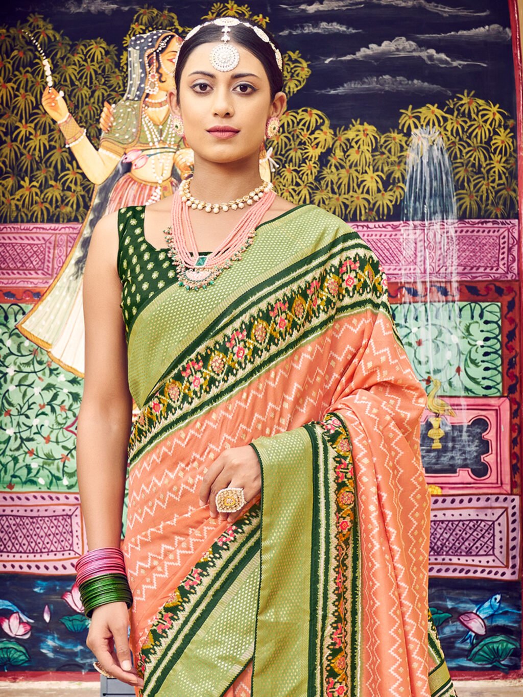 Regal Peach Tussar Silk Zari Woven Saree - Image 2