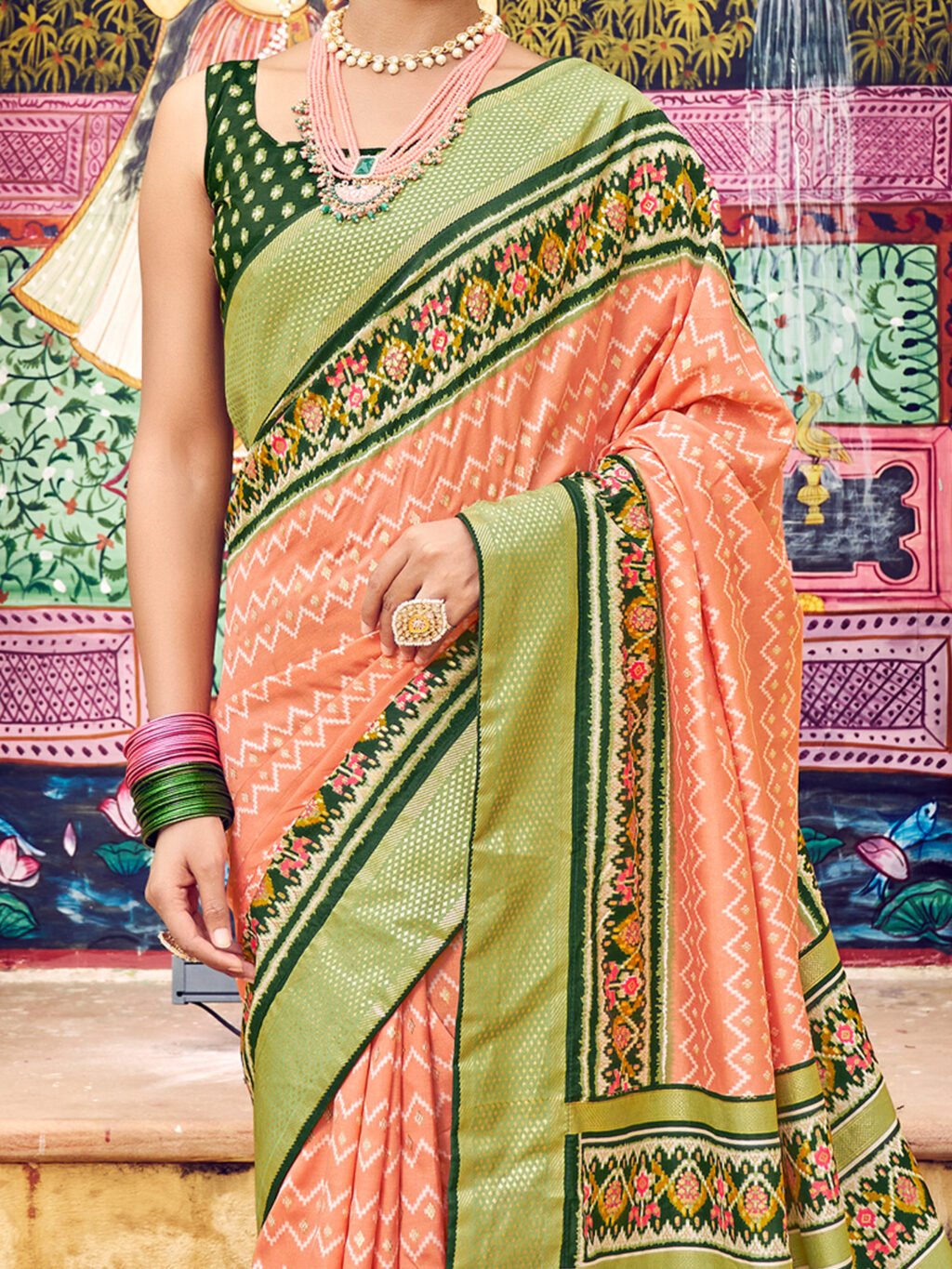 Regal Peach Tussar Silk Zari Woven Saree - Image 3