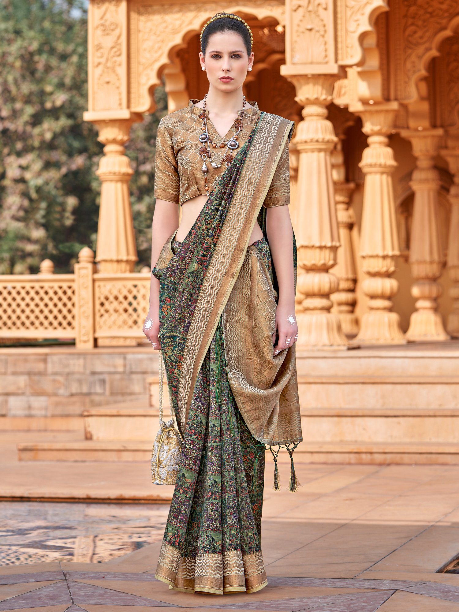 Green Soft Digital Print Silk Saree