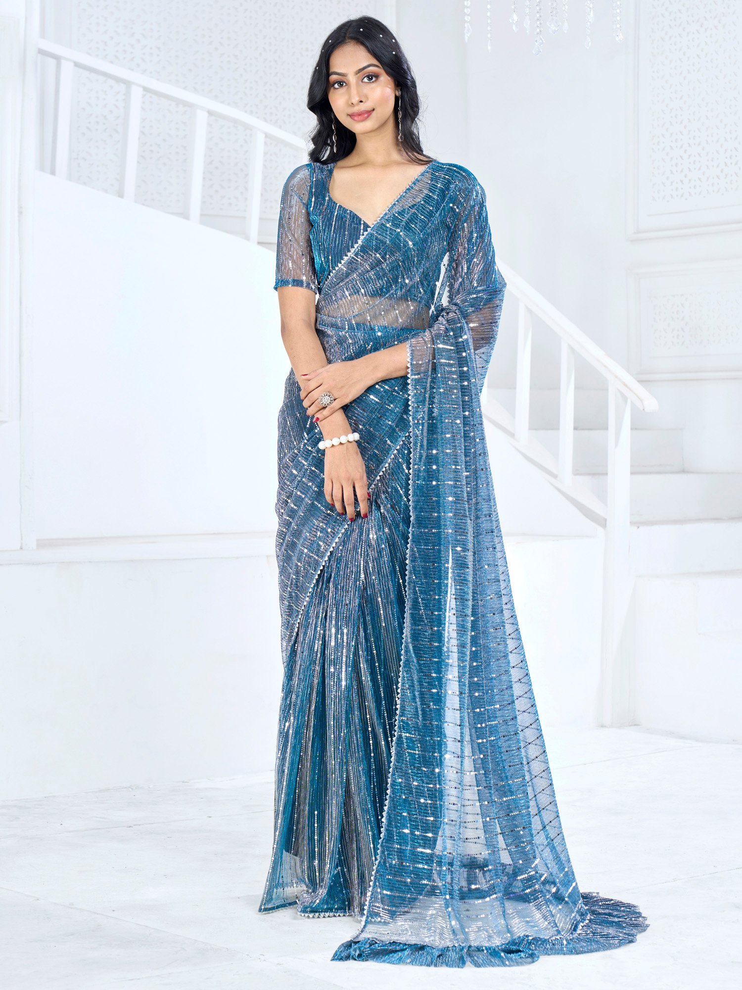 Heritage Teal Blue Designer Zari Woven Exclusive Saree