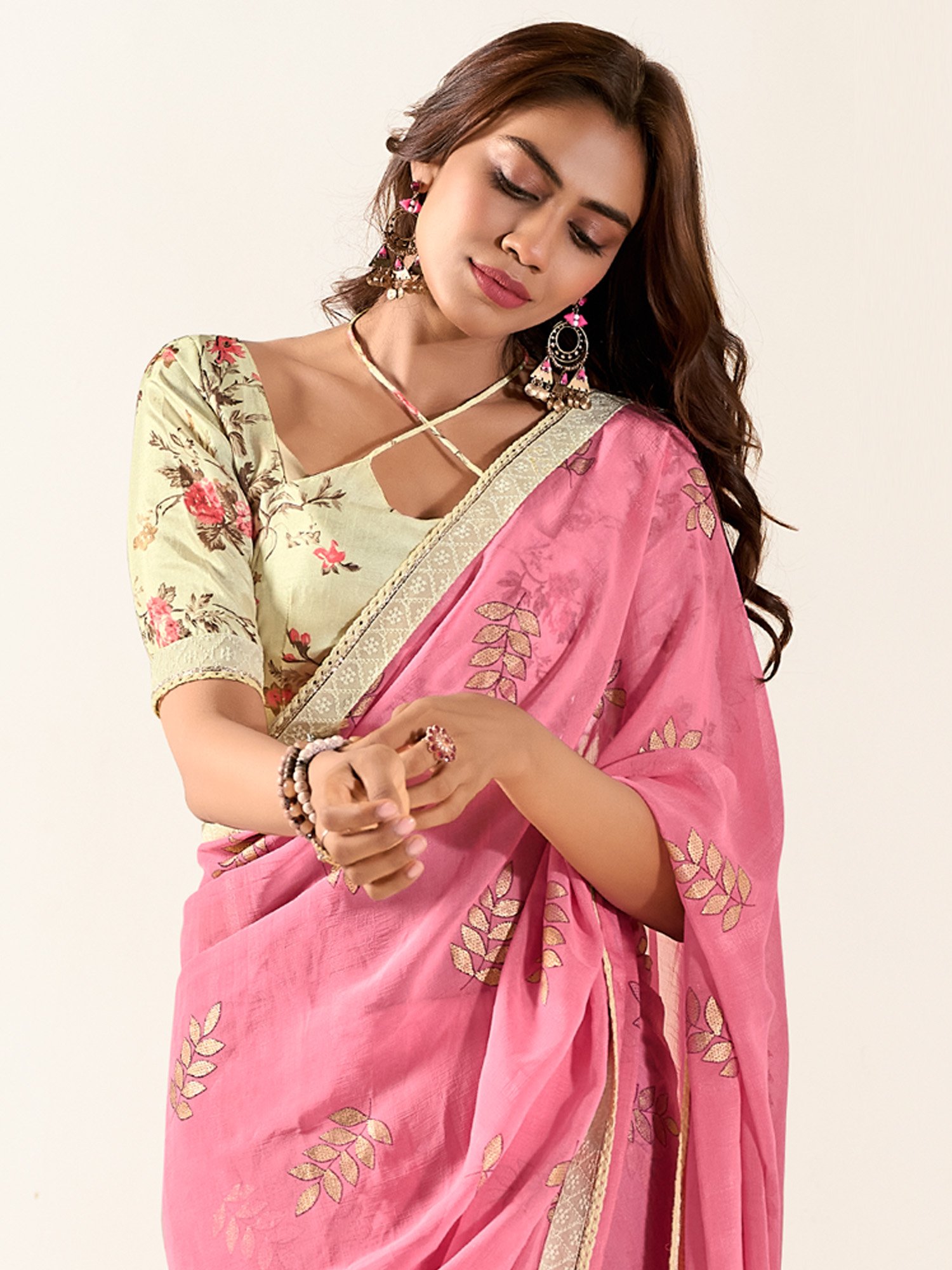 Pink Georgette Saree