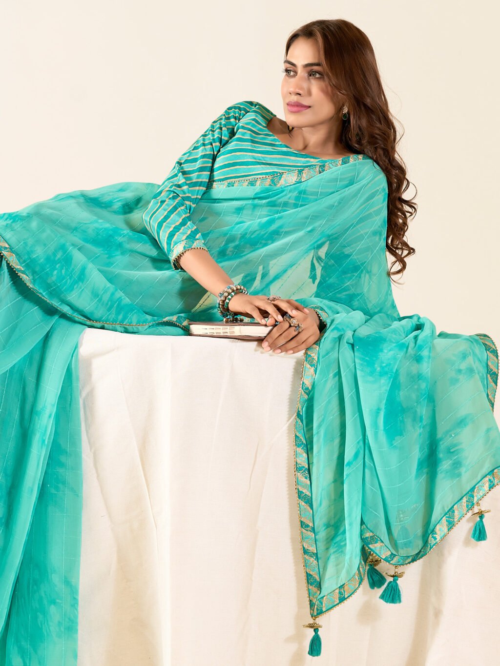 Graceful Light Blue Georgette Printed Saree - Image 2