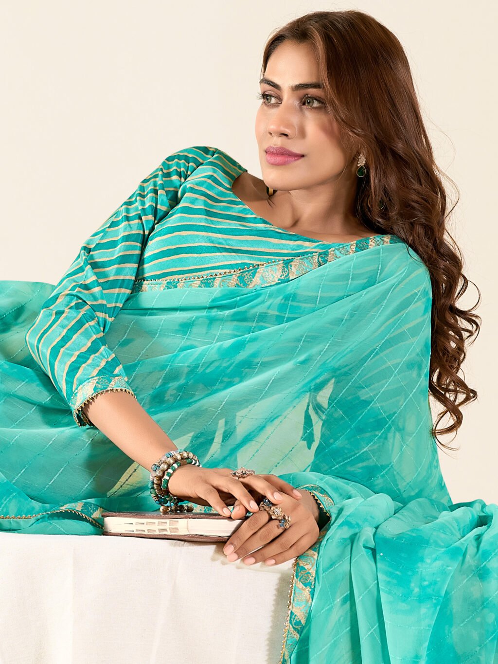 Graceful Light Blue Georgette Printed Saree - Image 4
