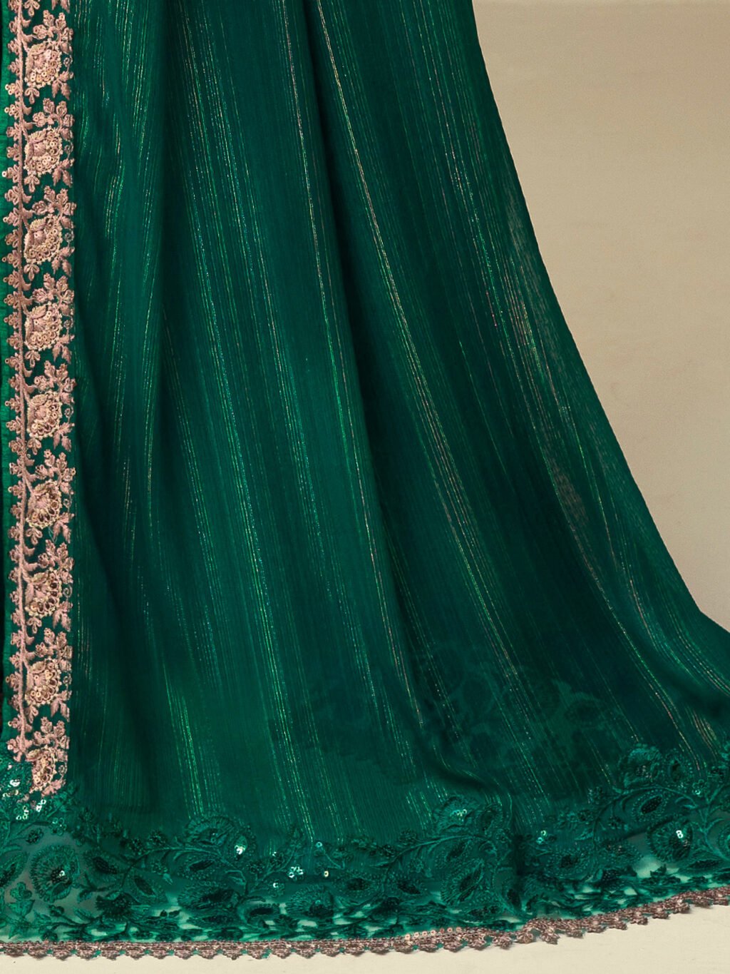 Designer Green Georgette Sequins Saree - Image 4