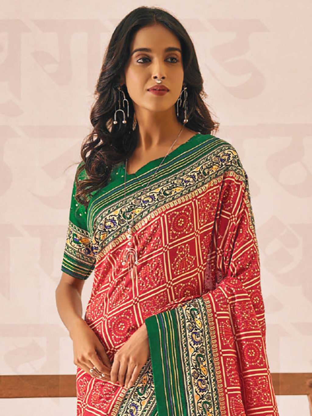 Radiant Red Bandhani Silk Saree - Image 2