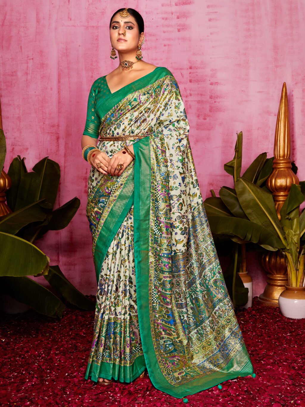 Exquisite Cream Tussar Silk Saree