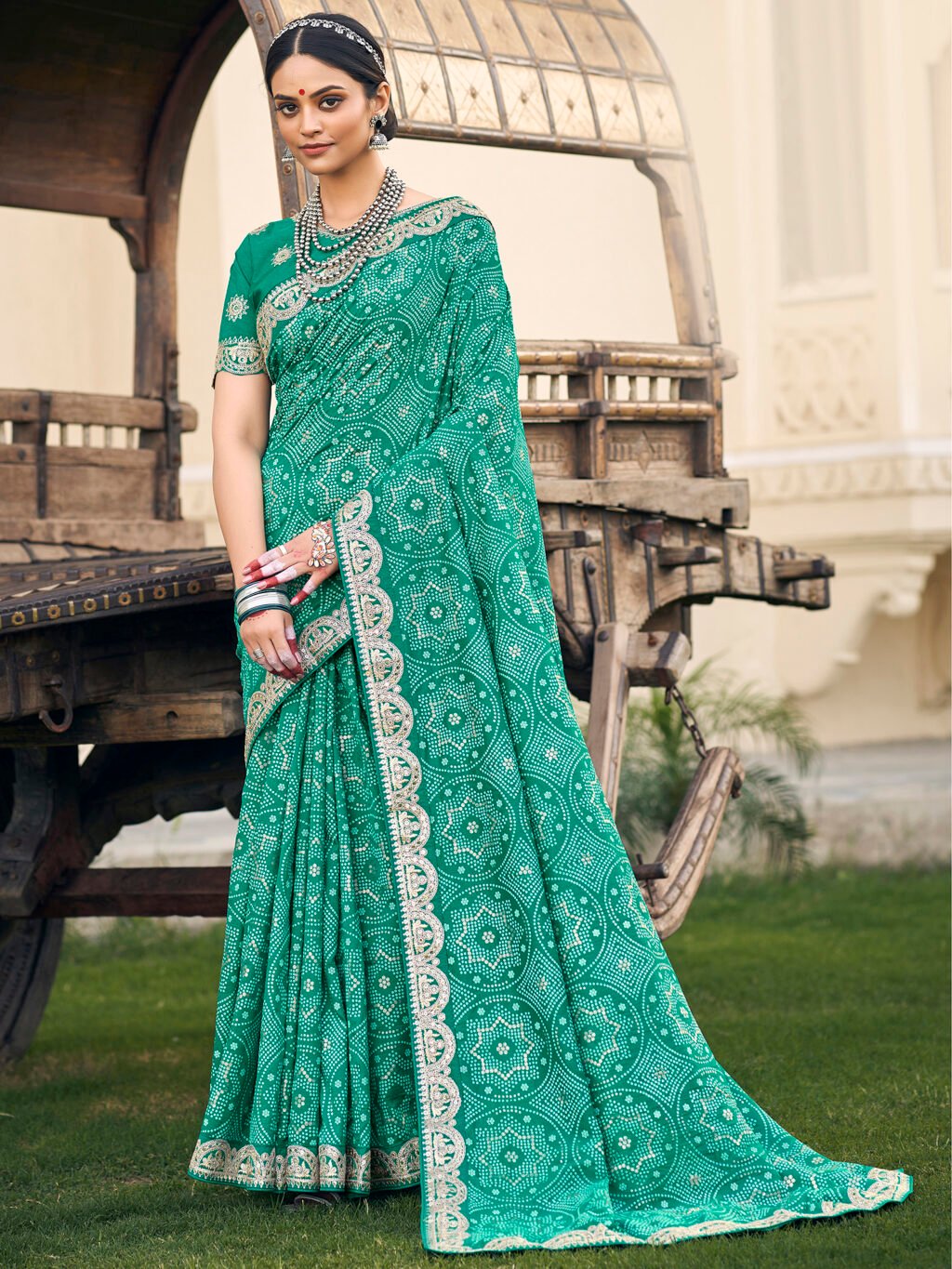 Sea Green Designer Bandhani Georgette Saree