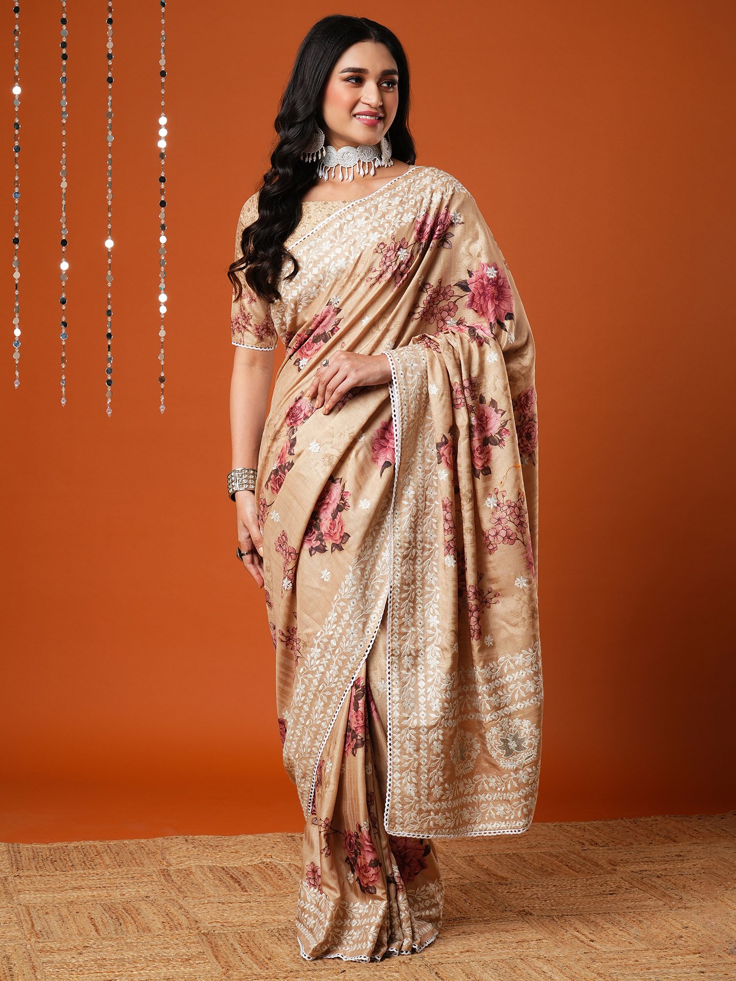 Cream Silk Saree