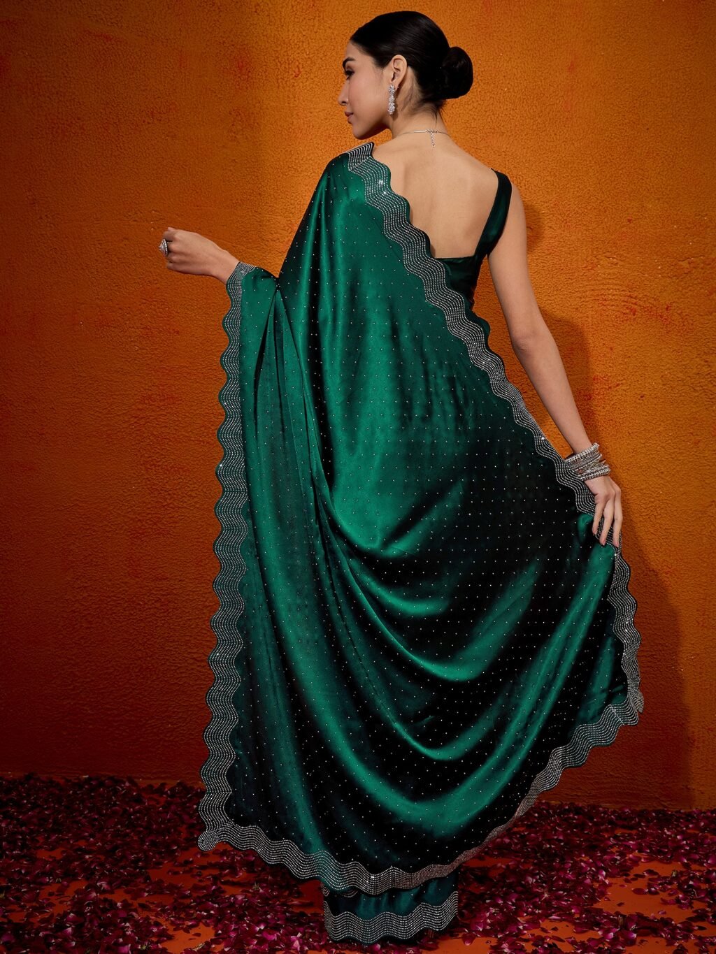 Elegant Green Satin Digital Print Distinct Saree - Image 2