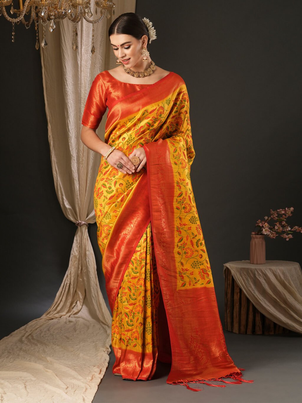 Image of Yellow Silk Saree