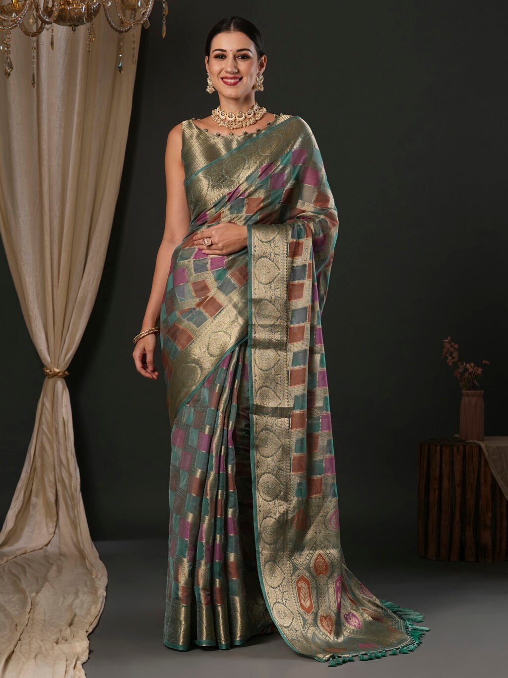 Timeless Sea Green Organza Silk Zari Saree