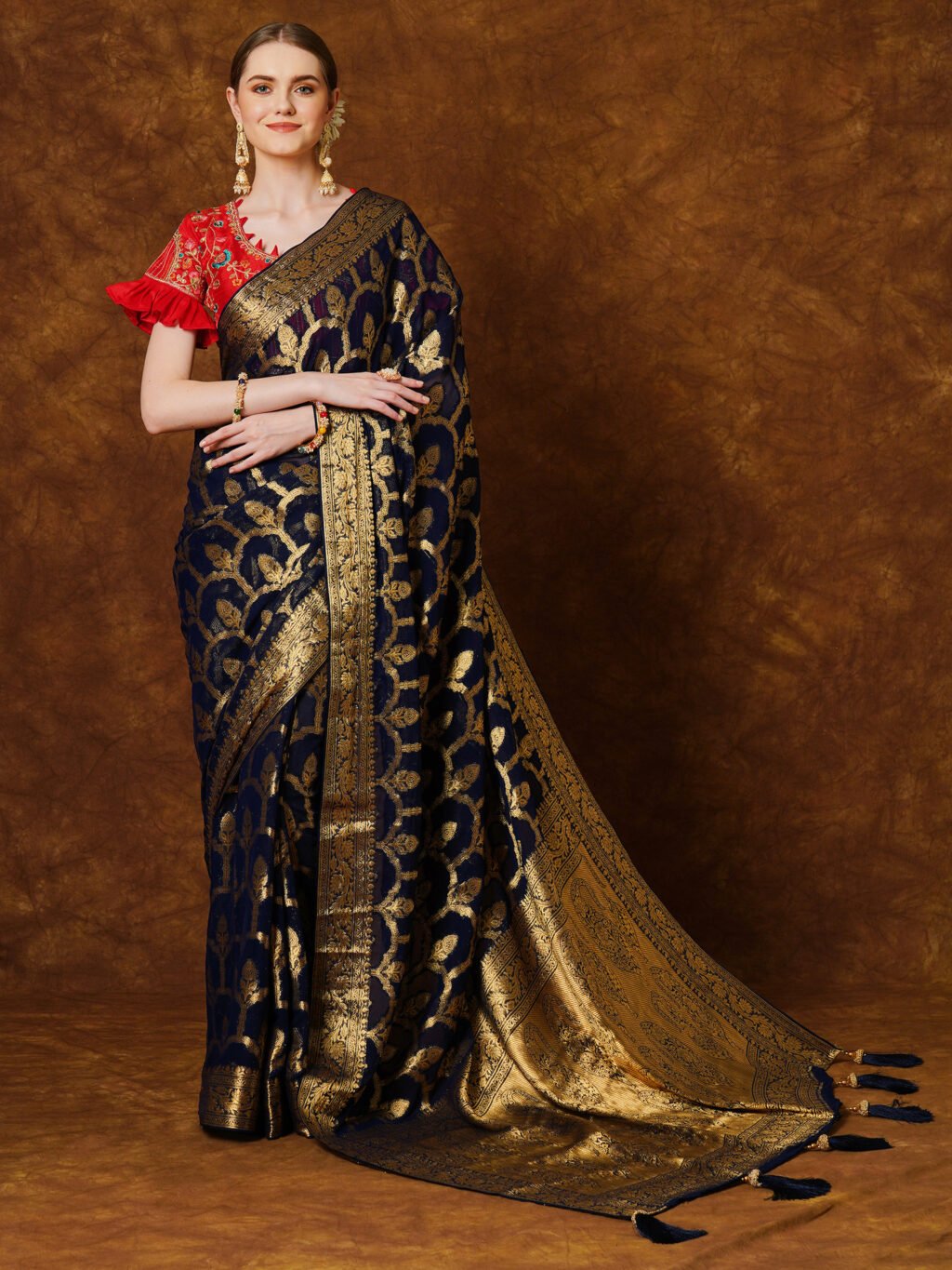 Navy Blue Banarasi Georgette Saree