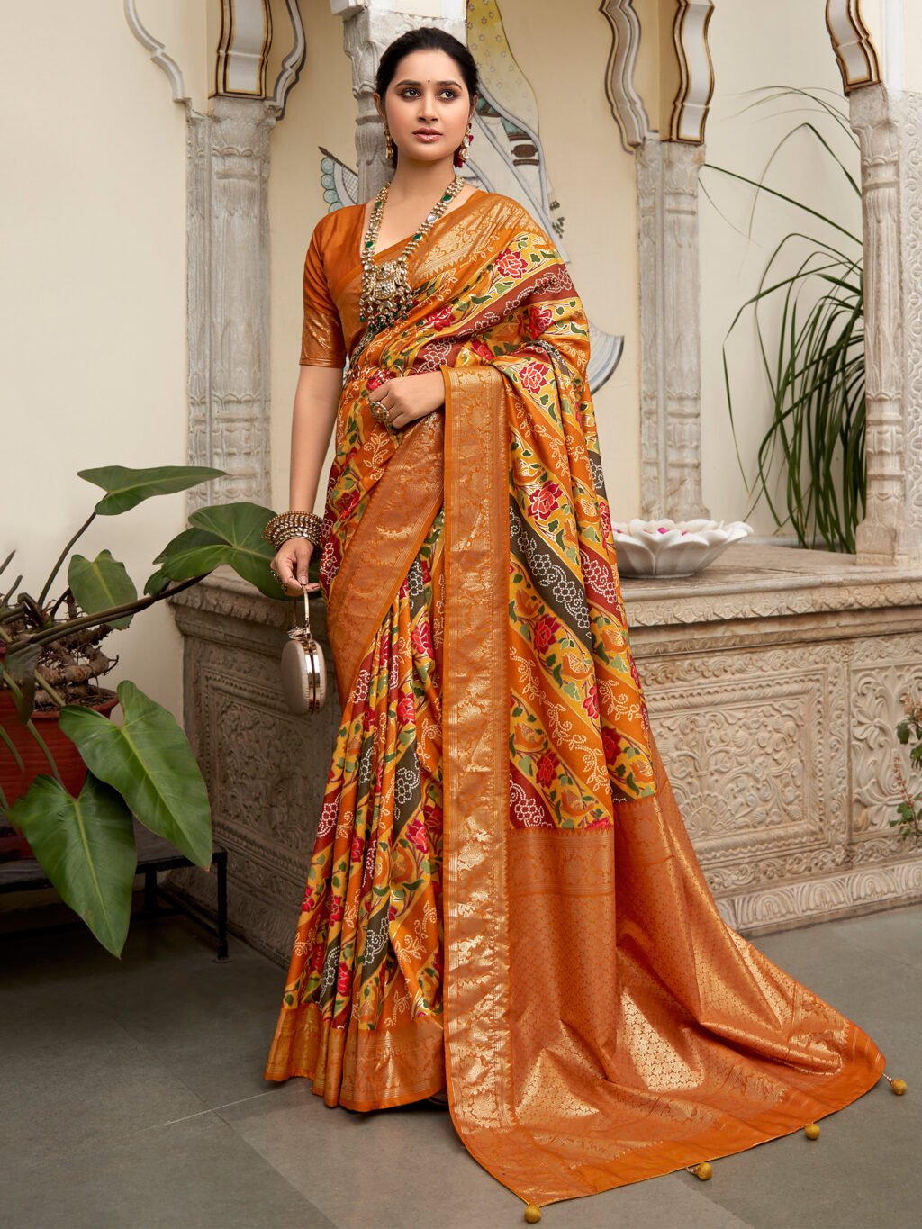Timeless Mustard Floral Silk Saree