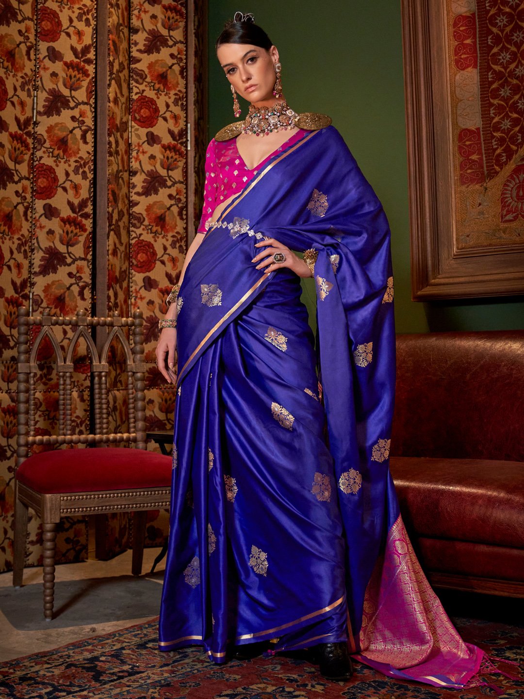 Opulent Purple Satin Digital Print Saree