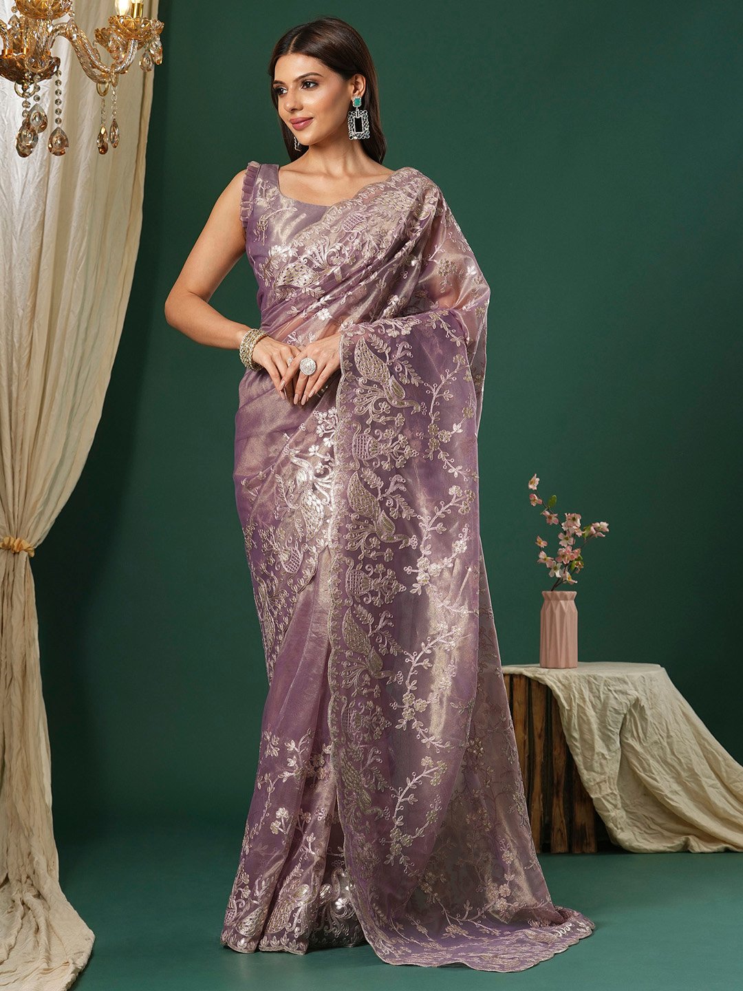 Mauve Organza Partywear Saree