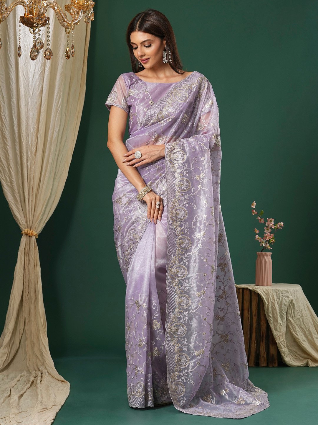 Heritage Lavendar Organza Zari Woven Distinct Saree