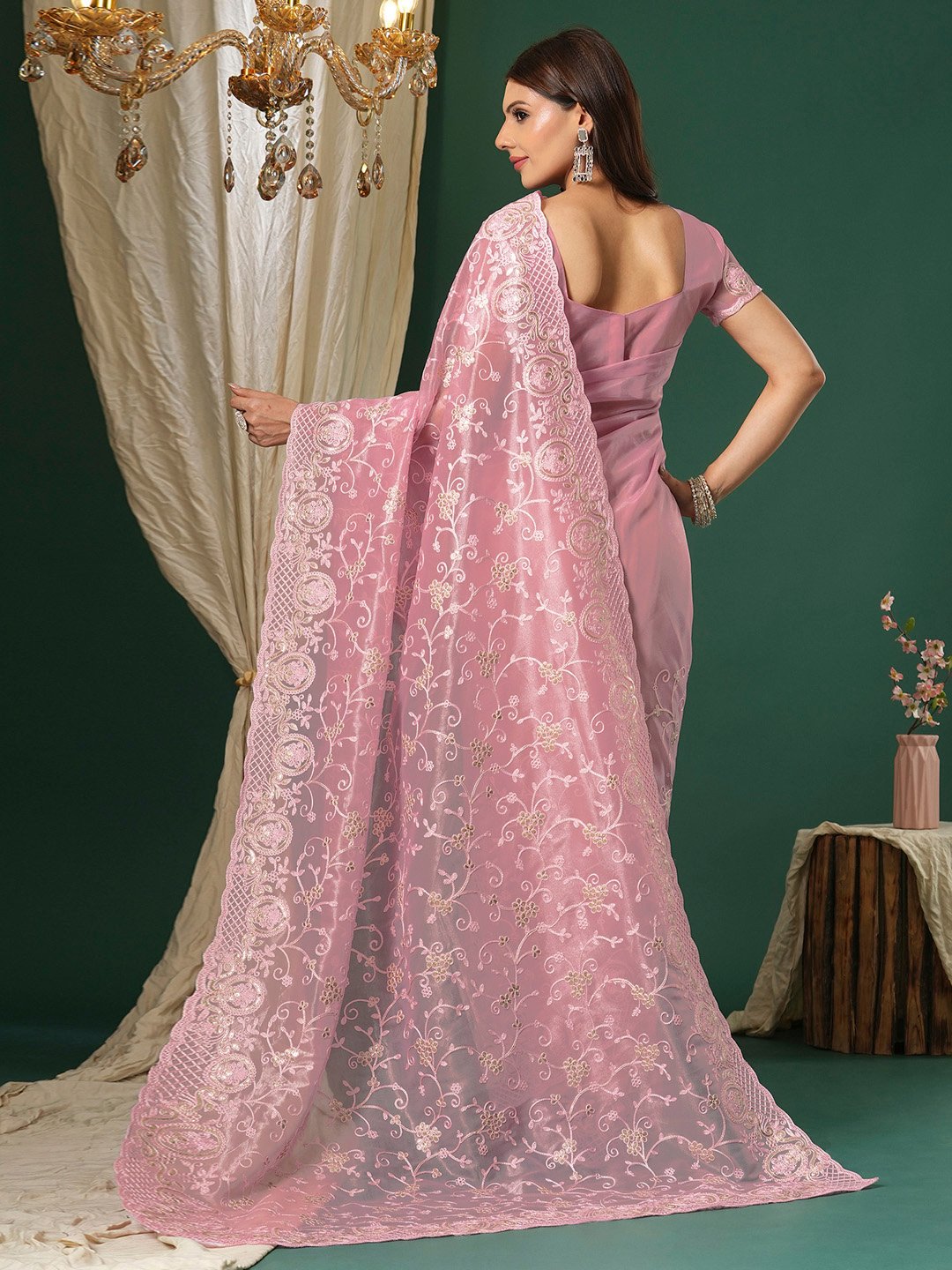 Graceful Pink Organza Zari Woven Exclusive Saree