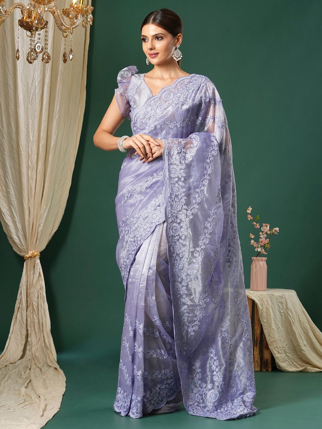 Lavendar Organza Partywear Designer Saree