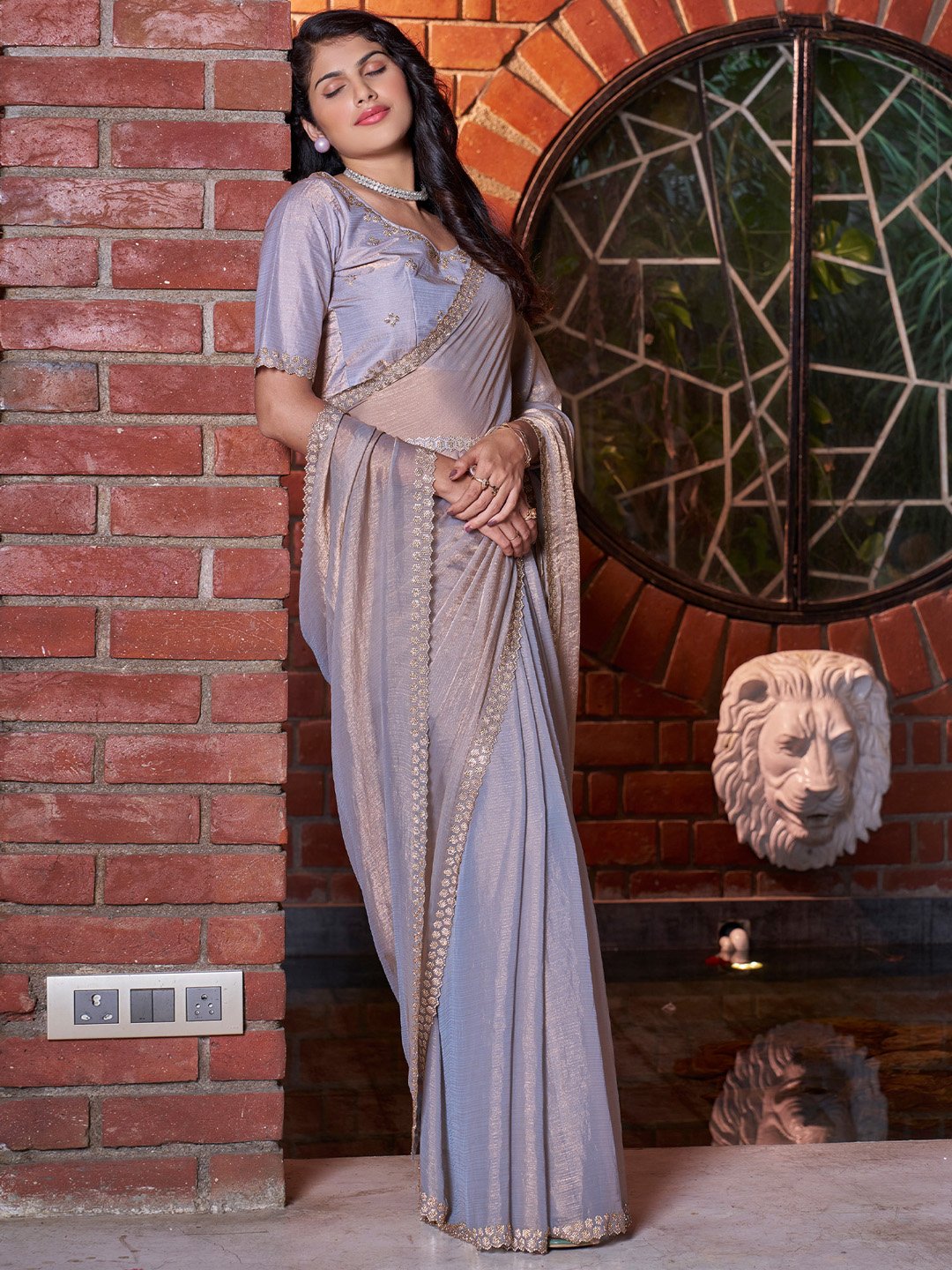 Elegant Violet Sheer Chiffon Lightweight Weave Saree