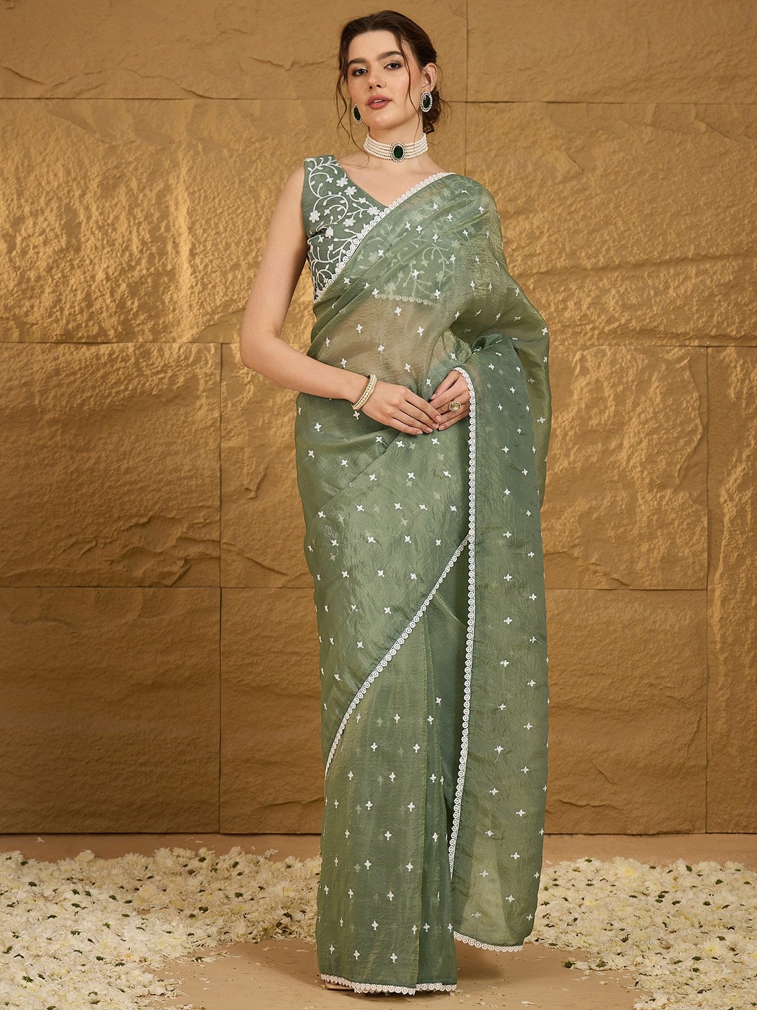Sea Green Chiffon Saree