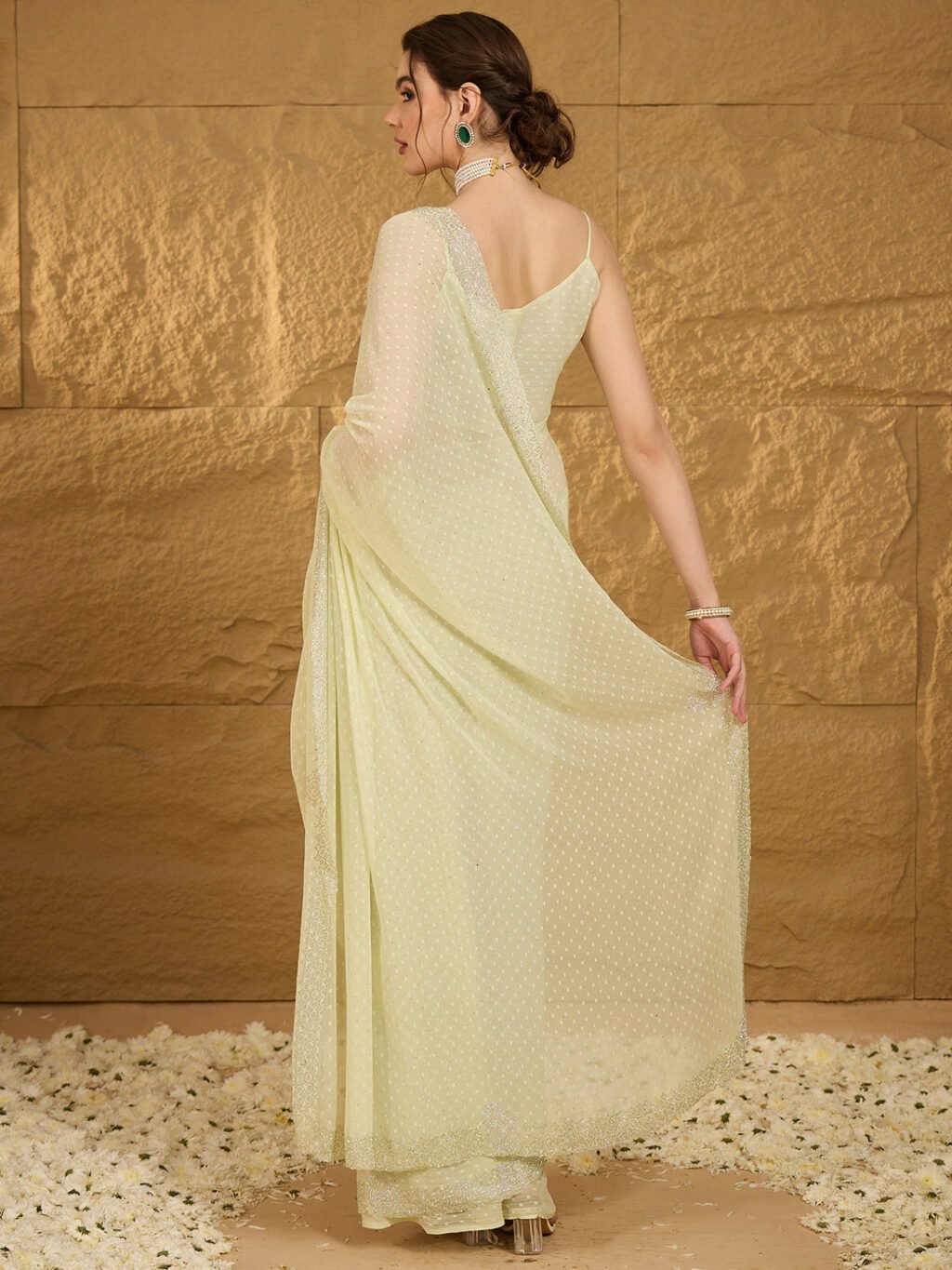 Light Green Chiffon Saree - Image 2
