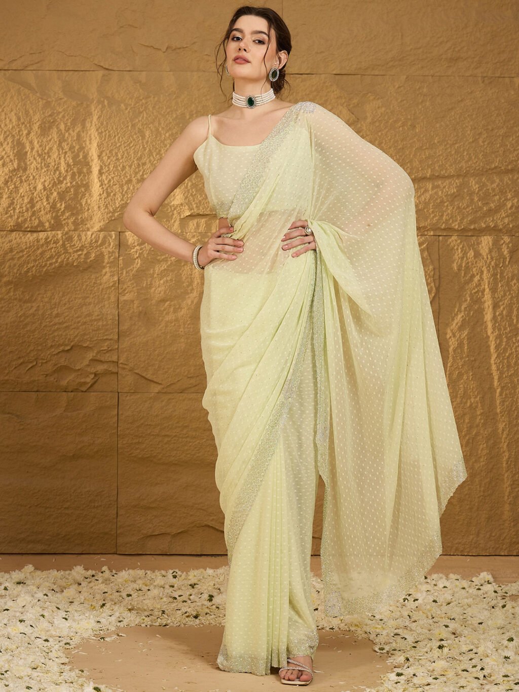 Light Green Chiffon Saree - Image 3