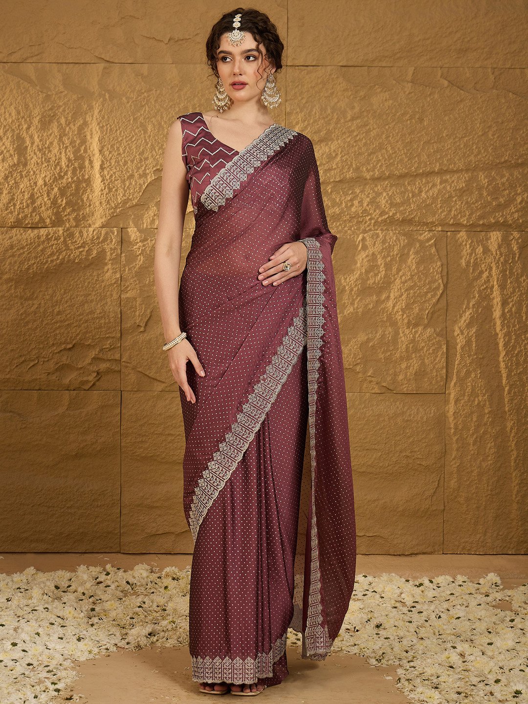 Burgundy Chiffon Saree