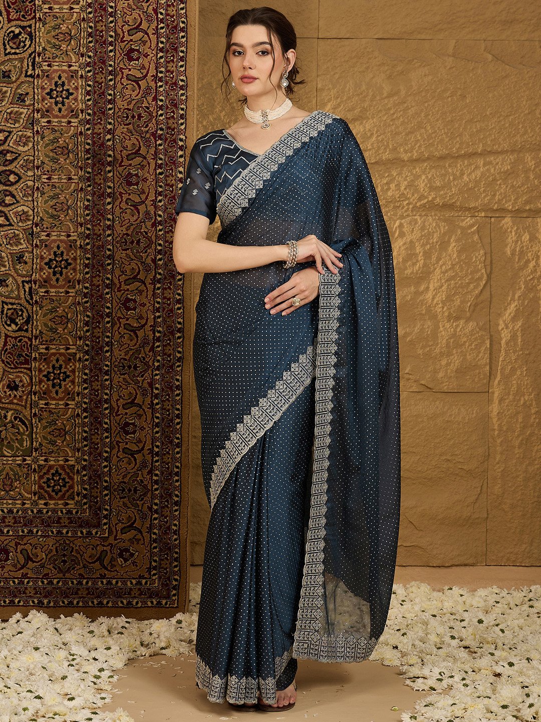 Navy Blue Chiffon Saree