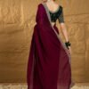Magenta Designer Georgette  Vichitra Silk Saree - Image 2