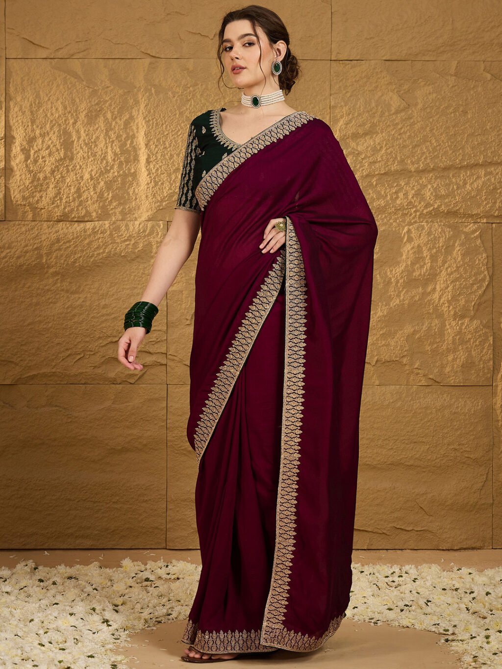 Magenta Designer Georgette  Vichitra Silk Saree - Image 3