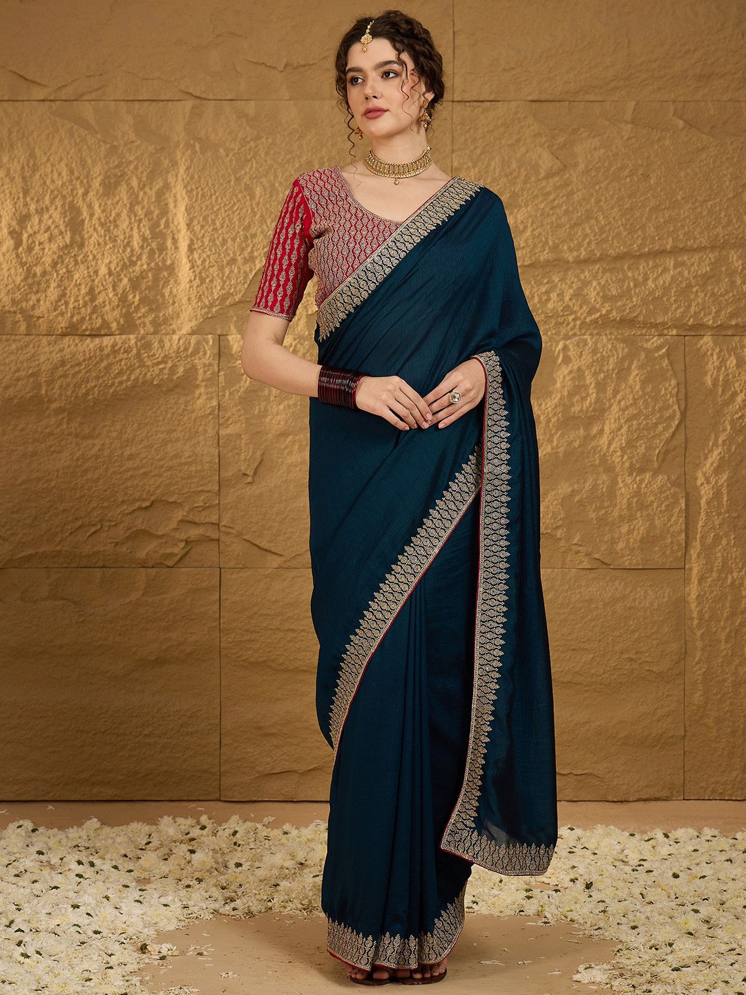 Teal Blue Silk Saree