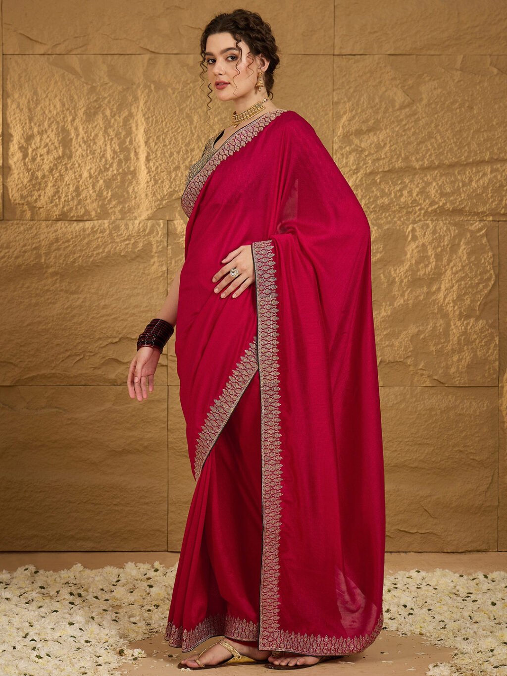 Pink Silk Saree - Image 3
