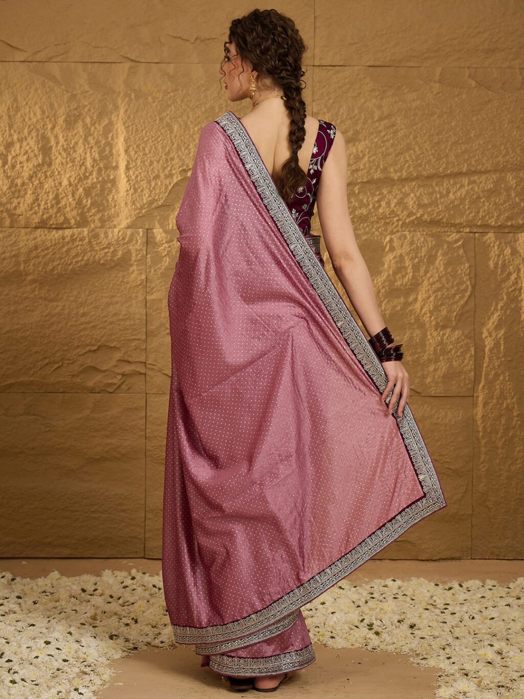 Mauve Designer Georgette Vichitra Silk Saree - Image 2