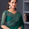 Teal Blue Georgette Satin Saree - Image 2