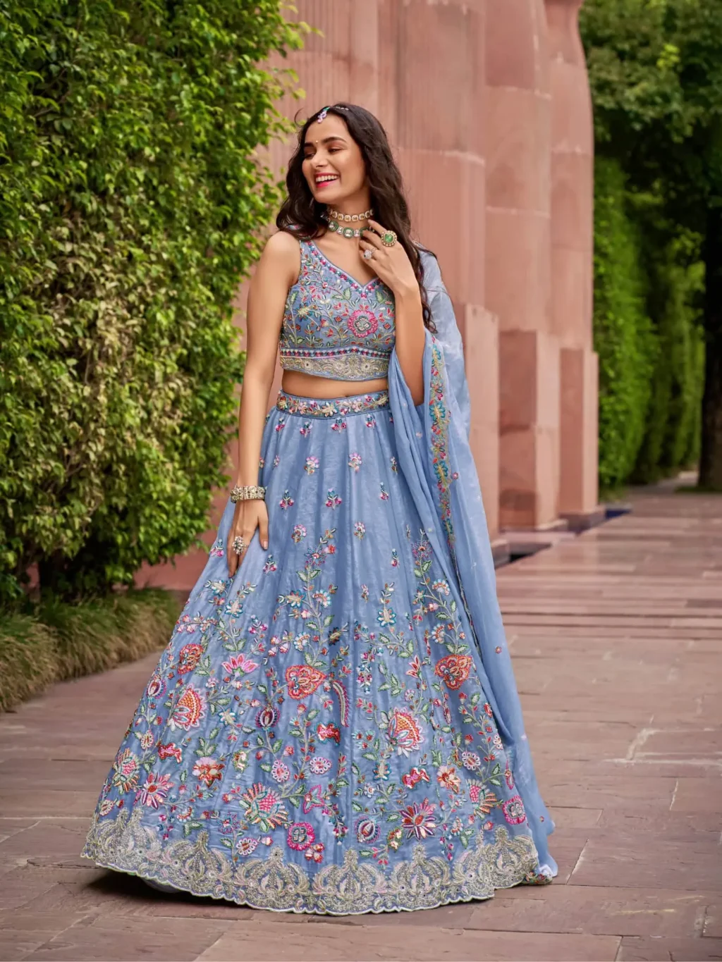 Turquoise Blue Luxe Designer SemiStitched Lehenga Choli in  BLUE color