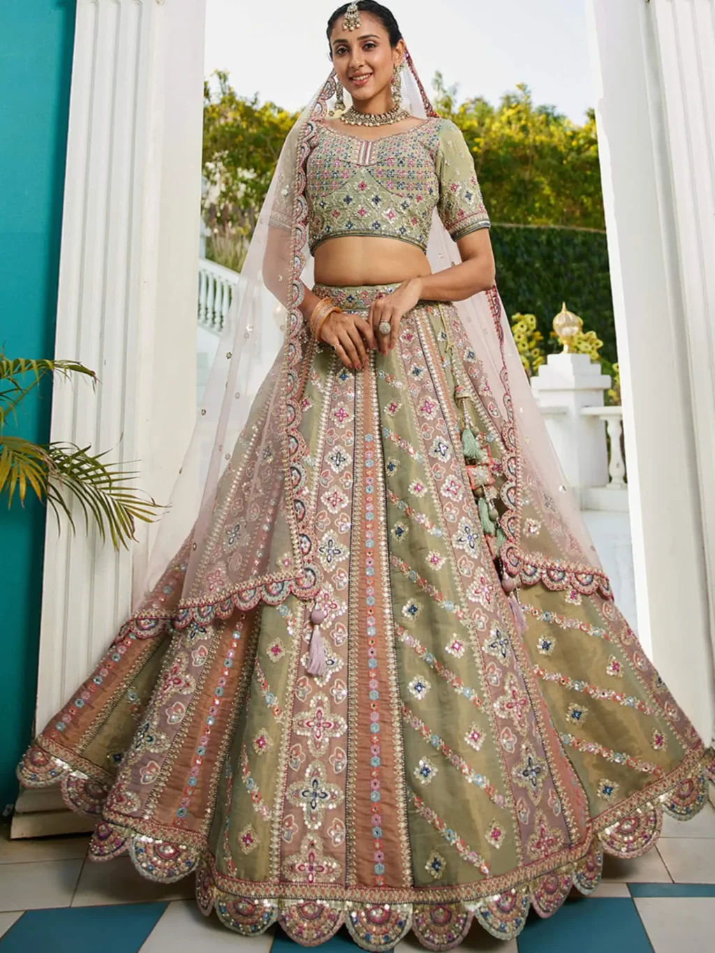 Multi Colour Bridel Luxe Designer SemiStitched Lehenga Choli
