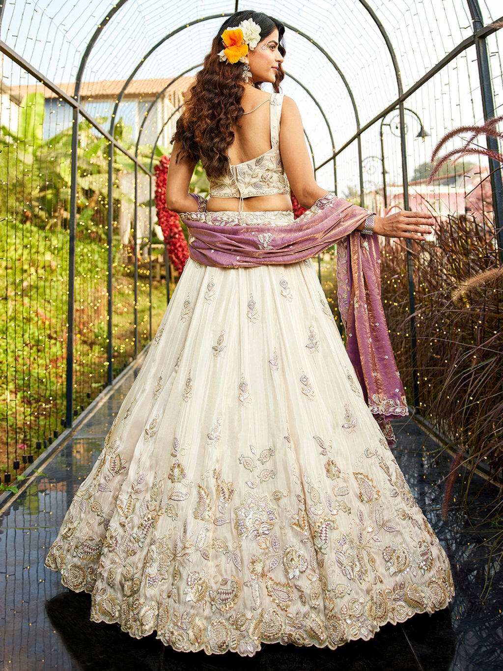 Cream Luxe Designer SemiStitched Lehenga Choli - Image 3